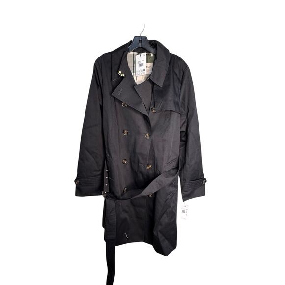 Barbour NWT Greta Belted Water Resistant Twill Trench Coat in Black Size 14 - Picture 2 of 14